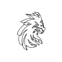 Poster - The outline of a large dragon's head symbol is made with black lines. 3D view of the object in perspective. Vector illustration on white background