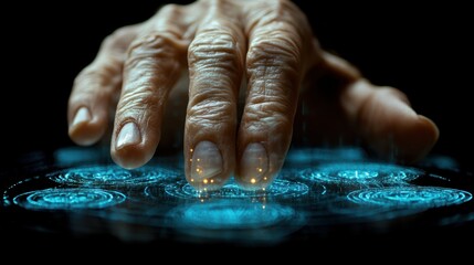 Poster - Elderly Hand Interacting with Futuristic Interface