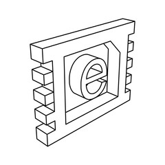 Poster - The outline of a large eSIM symbol is made with black lines. 3D view of the object in perspective. Vector illustration on white background