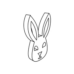 Poster - The outline of a large cute hare head symbol is made with black lines. 3D view of the object in perspective. Vector illustration on white background