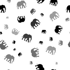 Poster - Seamless vector pattern with elephants, creating a creative monochrome background with rotated elements. Illustration on transparent background