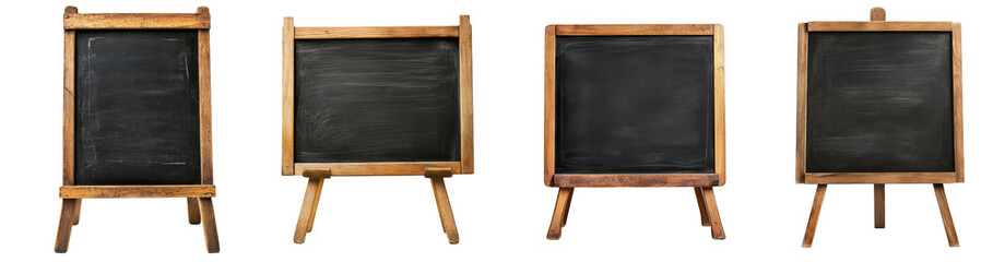 Aufkleber - The image shows four empty wooden framed chalkboards standing on easels, ready for messages.
