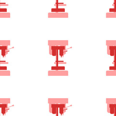Poster - Seamless pattern of large isolated red boring mill symbols. The elements are evenly spaced. Illustration on light red background