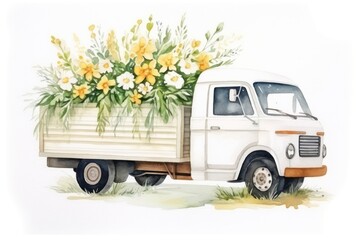 Poster - Flower truck vehicle plant.