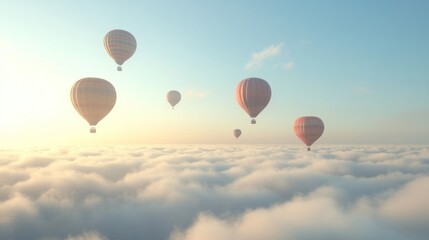  Hot air balloons soar above clouds at sunrise; travel, adventure concept (1)