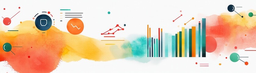 Poster - a colorful abstract design featuring data visualizations, graphs, and digital elements, conveying a 