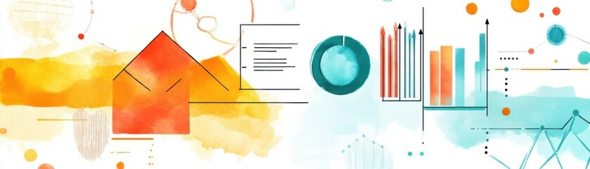 Poster - a colorful, abstract illustration featuring graphs, charts, and an envelope, symbolizing data analys