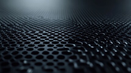 Black perforated surface with wavy texture, industrial design, product background or technology use