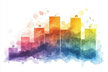 Poster - a colorful bar chart design with a watercolor effect, showcasing various heights against a splattere