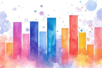 Poster - colorful watercolor bar graph representing data trends with vibrant hues and a creative background.