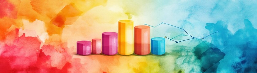 Poster - a vibrant bar graph set against a colorful watercolor background, illustrating data trends and visua