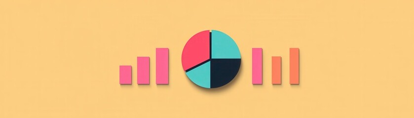 Poster - a colorful pie chart with bar graphs on a warm background, representing data visualization and analy