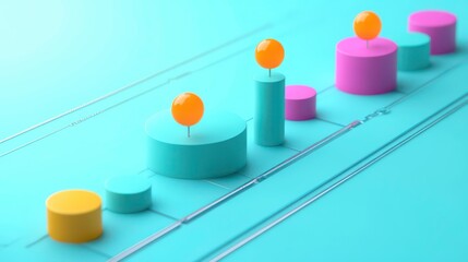 Poster - colorful 3d bar graphs with circular tops illustrate data visualization in a modern design against a