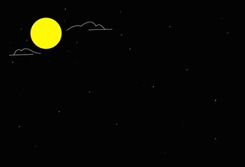 Poster - Elegant Moon Wallpaper: Black Night, Yellow Moon, Yellow Clouds, Minimalist Illustration, Dark Sky Art, Simple Design, Isolated, Modern Graphic, Celestial, Minimal Style, Wallpaper.

