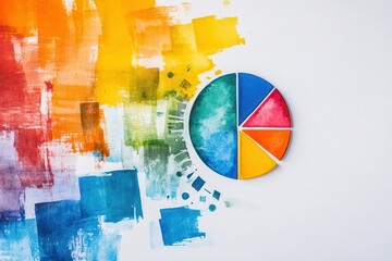 Poster - A colorful, abstract design featuring a pie chart against a vibrant, splattered paint background.