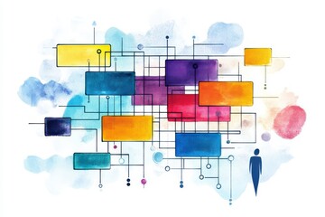 Poster - a vibrant, abstract illustration showcasing interconnected blocks and lines, symbolizing data flow a