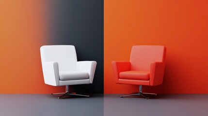 Poster - A modern chair design in contrasting colors against a gradient wall, showcasing a minimalist aesthetic.