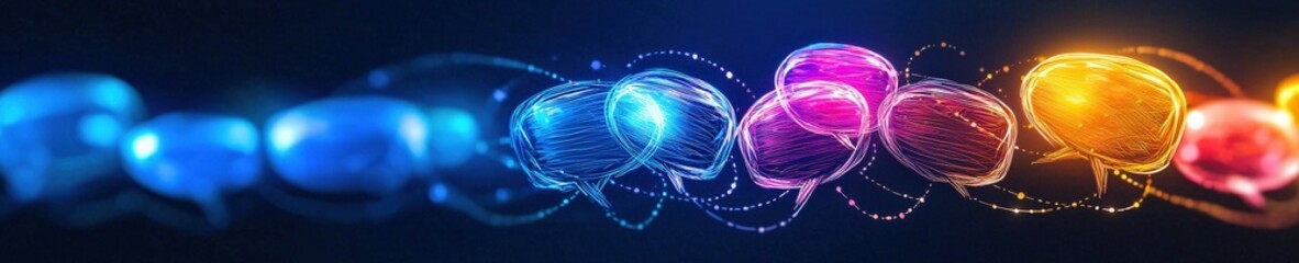 Poster - Speech bubbles glowing in a spiral pattern symbolizing global connection