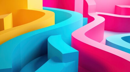 Poster - Colorful abstract shapes in vibrant hues of yellow, blue, and pink create a playful, three-dimensional composition.