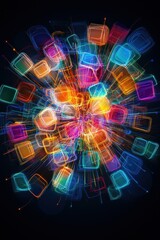 Poster - Speech bubbles intertwining into a glowing starburst of languages