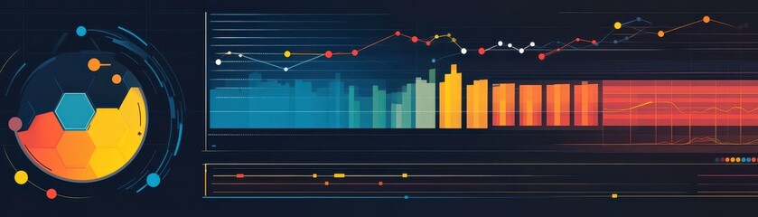 Poster - a vibrant data visualization featuring graphs and charts, showcasing trends and patterns in a colorf