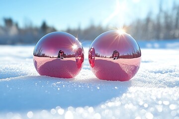 Wall Mural - Festive Baubles Celebrating New Year on Snowy Background