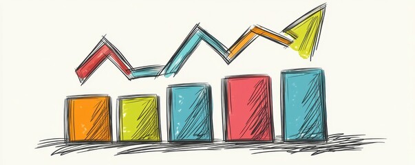 Poster - a colorful sketch of a bar graph with increasing values and a line chart, symbolizing growth and pro