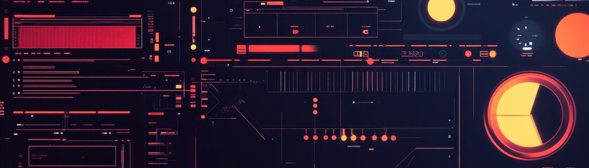 Poster - a futuristic digital interface featuring vibrant red and yellow elements against a dark background, 