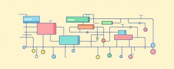 Poster - a colorful diagram with various shapes and lines, illustrating connections and processes in a struct