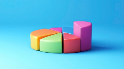 Poster - a colorful pie chart model set against a blue background, showcasing segmented portions in various v
