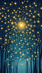 Wall Mural - fantasy whimsical oracle card design , back card Starry night sky over dark tree silhouettes. fortune card design creation