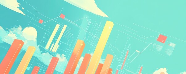 Poster - a colorful digital representation of data with vibrant bar graphs and lines, symbolizing growth and 