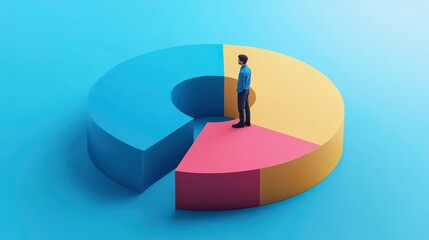 Poster - a person stands on a colorful pie chart, symbolizing data analysis or business statistics against a 