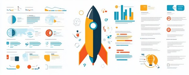 Poster - a colorful infographic featuring a rocket and various data visualizations, illustrating themes of gr