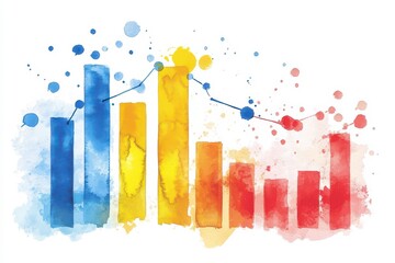Poster - a vibrant watercolor illustration of a bar graph with colorful vertical bars and a line chart overla
