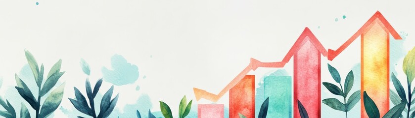 Poster - a vibrant illustration of ascending graphs among green foliage, symbolizing growth, success, and nat