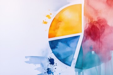 Poster - a colorful watercolor pie chart with blue and orange sections, set against a soft, abstract backgrou