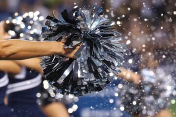 A cheerleading pom-pom jumping in the air, spreading sparkly confetti