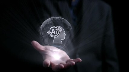 Poster - human interact with ai artificial intelligence brain processor in concept of ai artificial intellige