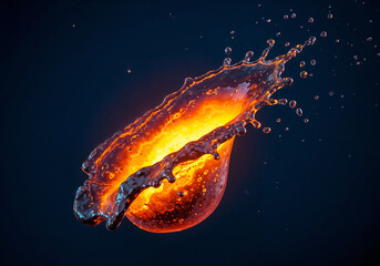 Poster - processed liquid lava with splashes on dark background . Generative AI