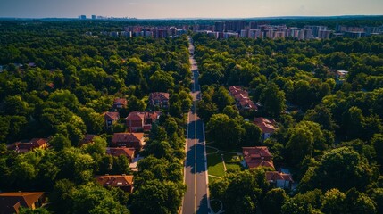 Wall Mural - Aerial View  Suburban Street  Green Trees  Residential Homes  Cityscape