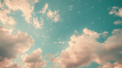 Aufkleber - A stunning display of a pastel-colored sky at twilight, showcasing soft clouds illuminated by fading light, with stars beginning to twinkle in the night as day transitions to evening