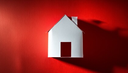 paper house with long shadow on red background