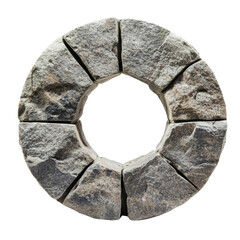 Poster - A circular stone artifact composed of numerous segmented pieces shows signs of age and weathering.