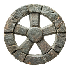 Poster - A detailed close-up of an ancient stone wheel design carved from granite, showing intricate details and textures.
