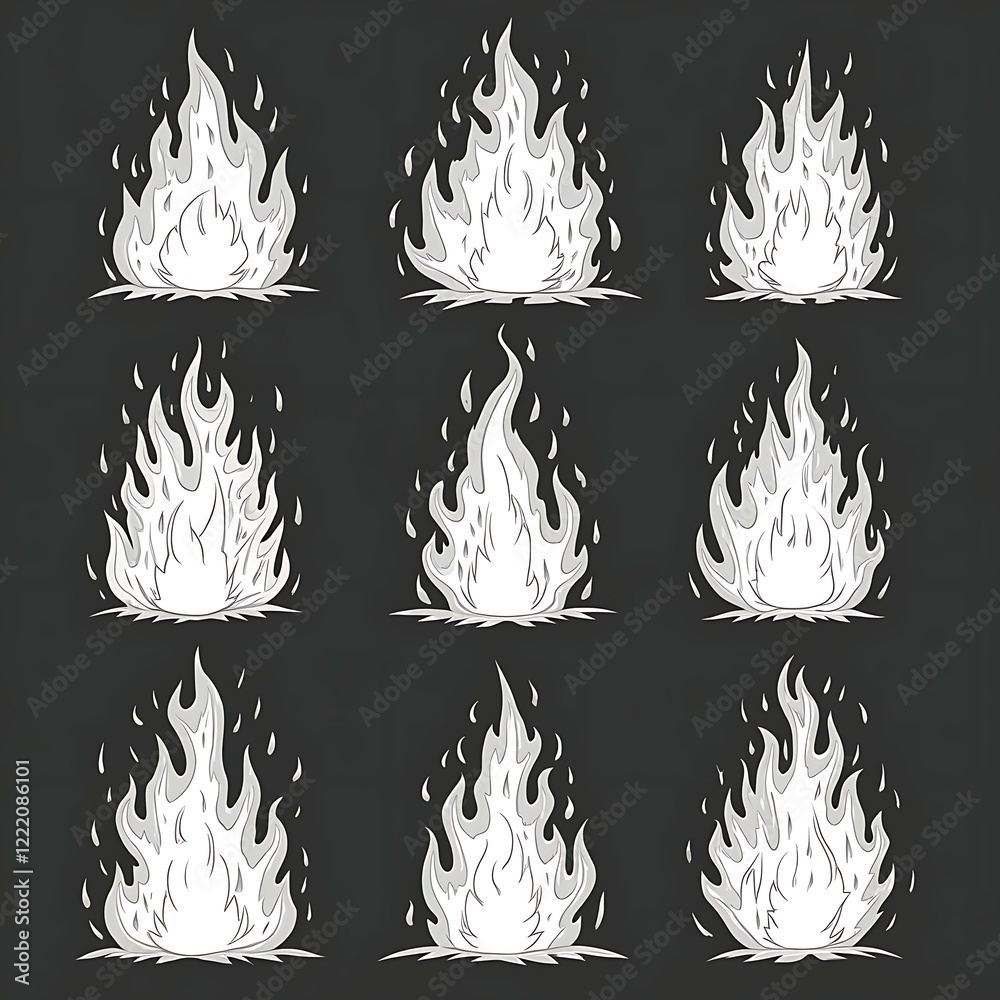 Set of black fire icons with unique flame shapes for design projects ...