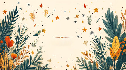 Poster - watercolor Christmas winter background with branches snowflakes and decorations. Generative AI