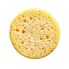 Poster - A close-up image shows a round yellow bath sponge with many small holes across its surface.