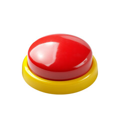 Aufkleber - A single, large red push button with a yellow base is shown against a black backdrop.