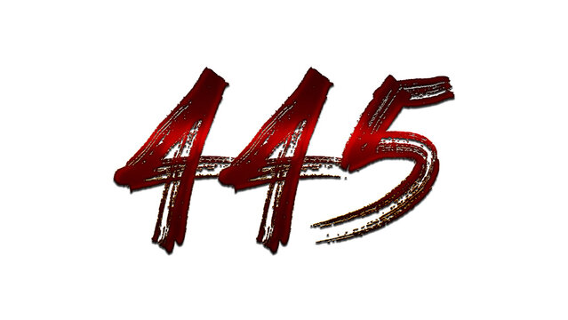3D blood red number design of 445 on white background.